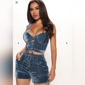 Fashion Nova Blue Sleeveless Bustier Bodysuit